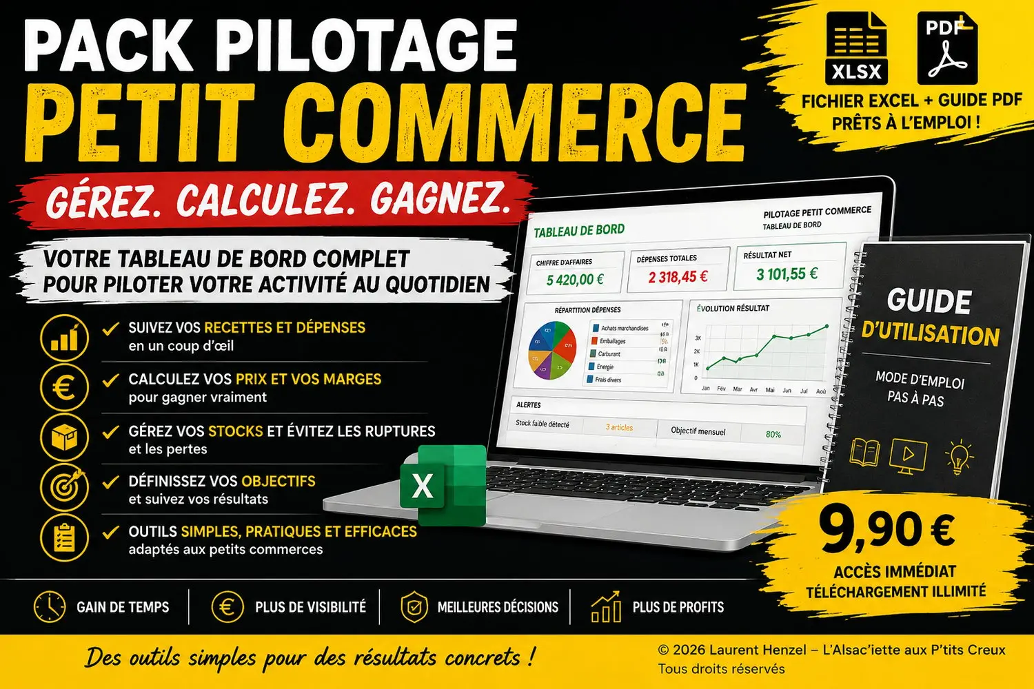 Couverture du Pack Pilotage Petit Commerce – Tableau de gestion Excel et guide PDF